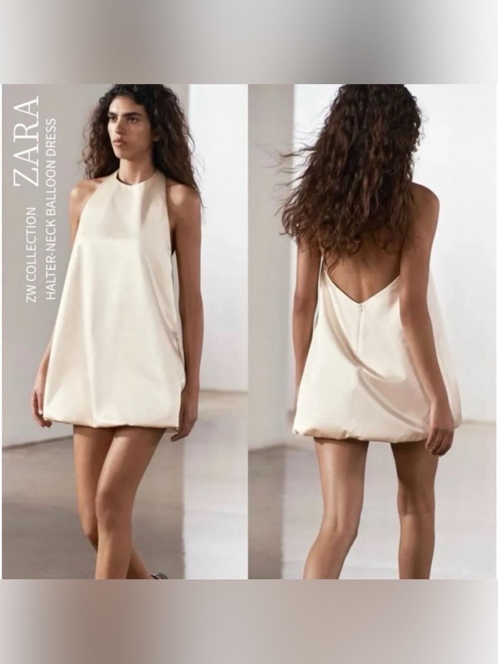 ZARA Sand Halter Neck Balloon Short Dress